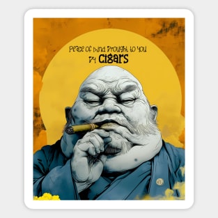 Puff Sumo: Peace of Mind Brought to you by Cigars on a Dark Background Magnet